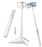 TONEOF 170CM Selfie Stick Stativ, Ausziehbar All-in-1 Stativ Handy Einbeinstativ aus Aluminium mit Kabelloser Fernbedienung&10 Teleskopstange, Drehbar Handyhalter, Stative für iPhone/Android-Weiß