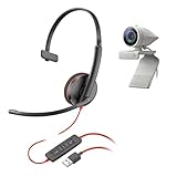 Poly Studio P5-Kit mit Blackwire 3210 (Plantronics) – HD-Videokonferenzkamera mit 1080p – Professionelle Webcam und schnurgebundenes Ein-Ohr-Headset-Kit mit USB-A