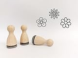 Ministempelset Blümchen | 3 Stempel mit 12mm Durchmesser | Holzstempel Frühling/Ostern