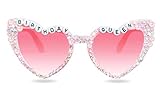 Topfunyy Geburtstagsbrille für Frauen, Geburtstagskönigin-Sonnenbrille, rosa herzförmige, glänzende Bling-Diamant-Perlen-Sonnenbrille für Frauen, Geburtstagsparty-Geschenkzubehör