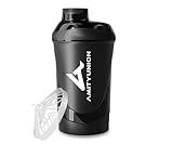 Eiweiß Shaker 800 ml mit Sieb - ORIGINAL Fitness Mixer - auslaufsicher - BPA frei, Mit Skala für cremige Whey Proteinpulver Shakes, Protein Isolat und BCAA Konzentrate in Schwarz Deluxe