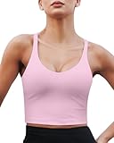 As Fairy Damen-Sport-BH Criss Cross Back Crop Tank Top Longline gepolsterter Yoga-BH mit mittlerer Unterstützung (Rosa,L)