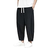 Leinenhose Herren Freizeithose Atmungsaktiv Einfarbig Leinenhose Lang Sommerhose Loose Fit mit Kordelzug Tasche Jogginghose Weich Comfort Loungehose Hautfreundlich Sweathose M-5XL