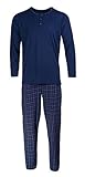 HEYO Schlafanzug Herren Lang Pyjama 100% Baumwolle Zweiteiliges Set Langarm Shirt Lange Karierte Pyjamahose (as3, Alpha, m, Regular, Regular, Standard, Dunkelblau, M)