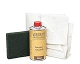 Orangenschalenöl Set - Natürliches Lösungsmittel gegen Überölung | Inkl. Ölsaugtücher & Schleifpad | Für Holzpflege, Reinigung & Verdünnung (0,5 L + 2 Ölsaugtücher)