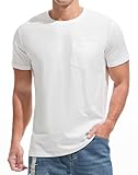 JEEGAL Herren T-Shirt 100% Baumwolle | Klassisches Rundhals-Shirt mit Brusttasche | Basic Kurzarmoberteil für Freizeit & Büro(White XL)
