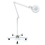 LENJKYYO 5X LED Lupenleuchte mit Standfuß LED Lupenleuchte auf Rollstativ Kosmetik125MM 5 Dioptrien Weiß Lampe Licht Arbeitsleuchte Kosmetiksalons 22W Kosmetik Beauty Salon Stativ