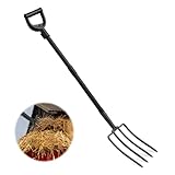 Spatengabel,Grabegabel zum Umgraben und Auflockern, Metallforke mit 4 Zinken Schwarz für Gartenarbeiten,Spatengabe mit Metall 120 cm Heugabel Gartenpflege Gartengeräte Gartenwerkzeug