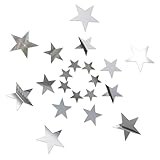 DOMTLTY 20 Stück 3D Acryl Stern Spiegel Wandaufkleber – Selbstklebende Silberne Sterne Wandtattoo für Wohnzimmer, Schlafzimmer, Kinderzimmer – Abnehmbare Spiegelfolie DIY Wanddeko