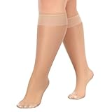 MANZI 10 Paare Kniestrümpfe Damen Große Größen Transparent Nylonstrümpfe Feinkniestrümpfe 15 Denier Natur,36-42