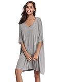 Irdcomps Schlafshirt Damen Oversize Nachthemden Baumwolle 3/4 Ärmel Übergröße Sleepshirt Sexy Schlafhemd Grau M