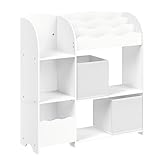 SONGMICS Bücherregal Kinder, Kinderregal, Spielzeugregal mit 2 Aufbewahrungsboxen, für Bücher, Kinderzimmer, Spielzimmer, Wohnzimmer, wolkenweiß GKR042W01