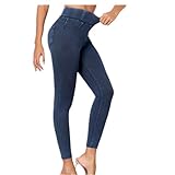 Gellmall Jeansoptik Leggings Damen High Waist Jeggings Elastic Jeans Frauen Lange Skinny Hosen Treggings Yogahose Fitnesshose L