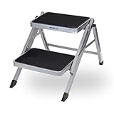BERGER Trittleiter 2 Stufen klappbar | zusammenklappbar mit Rutschfester Gummimatte | Trittstufe Wohnwagen Tritt 2 Stufen | klappbarer Tritthocker - bis 150 kg belastbar (Legierter Stahl)