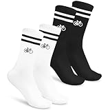 KEVRDRT Fahrradsocken Herren 38-45, Rennrad Socken Herren, Weiße Radsocken mit Motiv Baumwolle Atmungsaktive, Fahrrad Geschenk (DE/NL/SE/PL, Numerisch, 38, 45, Regular, Regular, Schwarz + Weiß)