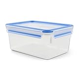 EMSA Clip & Close Frischhaltedose, rechteckig, 2,2 L, Aufbewahrungsbox, 100 Prozent dicht, spülmaschinen-, gefrier-, mikrowellenfest, Transparent, Blau, Made in Germany, 508544