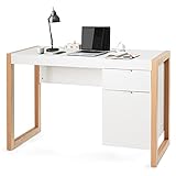 COSTWAY Schreibtisch mit Schublade und Schrank, Kleiner Computertisch aus Holz, Kinderschreibtisch, PC-Tisch, Bürotisch für Büro Arbeitszimmer, weiß, 112 x 50 x 75 cm