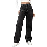 XIANUOJI Jeans Damen High Waist Stretch Hose Wide Leg Jeanshose Baggy Straight Jeanshosen Stretch Casual Denim Pants Elegant Hosen Für Mädchen Mit Taschen (Schwarz, S)