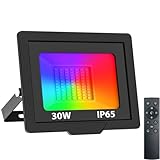 nipify RGB LED Strahler mit Fernbedienung, [30W 3000LM] LED Fluter Außen,IP65 Wasserdichte Außenstrahler Scheinwerfer mit 100CM Langen Kabel für Lager Garten Hotel Innenhöfe Garage