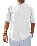 siliteelon Herren Hemd Weiß Leinenhemd Langarm Leinenshirt Freizeithemd Businesshemd Sommer Casual Regular Fit Shirt,L