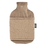 Fashy Wärmflasche 2,0L mit gestepptem Bezug, mit Handmuff-Funktion, beige