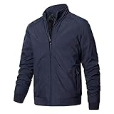 VOSMII Warme Jacke Frühling Herbst Herren Bomberjacke Reißverschluss Stehkragen Einfarbig Langarm Herren Jacken Lässige Windjacke Pilotenjacke(XXXL)