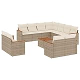 QJBSAVVA Gartenset Tisch Und Stühle Terassenmöbel Außen Balkon Set Sofagarnituren - 12-TLG. Garten-Sofagarnitur mit Kissen Beige Poly Rattan für Garten Balkon Party Terrasse