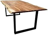 SAM Baumkantentisch 200x100 cm Quarto, Akazienholz massiv + naturfarben, Esstisch mit schwarzem U-Gestell, Esszimmertisch/Holztisch Industrial-Design, Tischplatte 26 mm