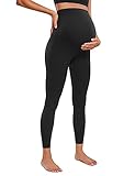 CRZ YOGA Damen Butterluxe Umstandsleggings - 64cm Skinny Umstandshose High Waist Schwangerschaft Yoga Leggins Schwarz 40