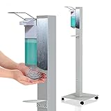 KRIEG Desinfektionsmittelständer mit Auffangteller stehend I Silber I Hygienestation freistehend & mobil I Hygienesäule mit Desinfektionsmittel I 1000 ml - 333 Sprühstöße I Ready to go