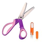 Zackenschere Stoffschere JTENG Wellen Zacken Zick zack schere Edelstahl Rostfrei Schere Schneiderschere Zickzackschere mit Komfortgriffen für Hobbyschneider, basteln