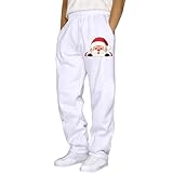 DBMZV Weihnachten Jogginghose Herren Warme Gefütterte Thermo Trainingshose Winter Lang Fleecehose Lässige Sweatpants Sporthose mit Kordelzug und Taschen Weihnachtsbaum Kostüm Herren(Weiß,S)