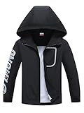 ALXHUTE Kinder Regenjacke Wassersäule Jungen Mädchen Übergangsjacke Frühling Jacke Funktionsjacke mit Kapuze Schwarz DE: 158-164 (Herstellergröße 160)