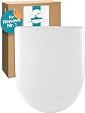 Calmwaters® Antibakterieller WC Sitz für Keramag Renova Nr. 1, Toilettensitz mit Absenkautomatik, Duroplast Toilettendeckel, überlappende D-Form, Edelstahlscharnier, Klodeckel, Weiß, 26ZZ3550