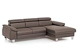 Mivano Ecksofa Micky mit Recamiere / L-Form-Sofa mit Schlaffunktion, Bettkasten und Kopfteilverstellung / 244 x 72 x 166 / Kunstleder, Braun