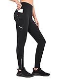 BALEAF Thermoleggings Winter Damen Fahrradhose Lang mit Reißverschluss Warm Gefüttert Jogginghose Running Tights Thermo Laufhose Wasserdicht OutdoorHosen Winterhose Schwarz S