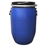 plasteo® 60 Liter Weithalsfass mit Spannverschluss | IKG Gütezeichen | Universalfass | Futterfass | Tierfutter Camping Lagerfass | Stapelbar | Blau