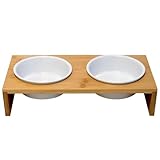 Nobby Hunde Futterbar Holz erhöht ILUS M 38 x 19 x 9 cm, 2 Näpfe Ø15x6 cm, 2x500 ml