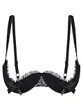 iEFiEL Damen Ouvert BH Triangle Bra Bralett mit Krenz Rücken Träger Top Harness Oberteil offene Nippel Unterwäsche Dessous Schwarz L