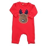 LRXIYODE Weihnachtlicher Babystrampler mit Rentiermotiv Langärmlig Gefüttert für Warme Wintertage Unisex Jumpsuit für Jungen und Mädchen Bequemes Festtagsoutfit mit Einfacher Wickelfunktion