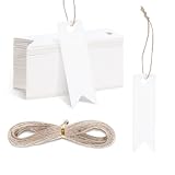 Larrel 100 Stück Geschenk Anhänger, 2×7cm Kraftpapier Anhänger Etiketten mit 20m Juteschnur Geschenkanhänger Kraftpapier Blanko Geschenkanhänger zum Beschriften für Hochzeit Handwerk Weihnachten, Weiß