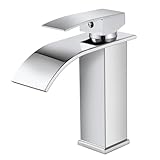 SGUVK Wasserhahn Bad Wasserfall Waschtischarmatur Chrom, Edelstahl Einhebelmischer, Heiß und Kalt einstellbar Waschbecken Armaturen, Modern Armatur Badezimmer mit Auslauf Höhe 107MM