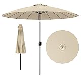 COSTWAY Sonnenschirm 258 cm, Gartenschirm mit Kurbel zum Öffnen/Schließen, beidseitig um 35° knickbar, Terrassenschirm mit 18 Glasfaserrippen und Aluminiumstange, Marktschirm für Garten (Beige)