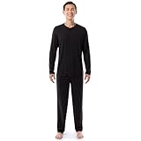 Fruit of the Loom Men's 360 Stretch Long Sleeve Henley Top and Pant Sleep Pajama Set, Black