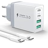 USB C Ladegerät, 4 Ports Mehrfach Ladegerät mit USB C auf USB C Kabel 2M, 40W USBC Netzteil PD 3.0 Power Adapter USB Stecker für iPhone, Samsung, Handys Schnellladegerät Ladeladapter Ladestecker