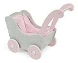 Holzpuppenwagen für Baby-Puppen bis 54 cm, Puppenwagen aus Holz, Schiebehöhe 43 cm, Puntos Grey