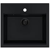 SINK QUALITY Spülbecken Alles Schwarz 56x51cm - Granitspüle mit Siphon Schwarz und Imprägnierung - Spüle für Unterschränke ab 60 cm Breite - Einzelbecken Einbauspüle - Waschbecken für Küche