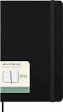 Moleskine Wochenplaner, Horizontale Wochenagenda 2026 12 Monate, Mit Fester Einband und Elastischem Verschluss, Großformat 13x21, Farbe Schwarz