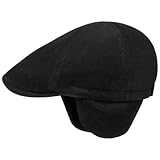 Lipodo Cordilo Flatcap mit Ohrenklappen - Einfarbige Schiebermütze - Herbst/Winter - Schirmmütze für Herren schwarz M (57-58 cm)