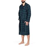 John Christian Leichter Morgenmantel aus reiner Baumwolle, Grün und Marineblau kariert (L)